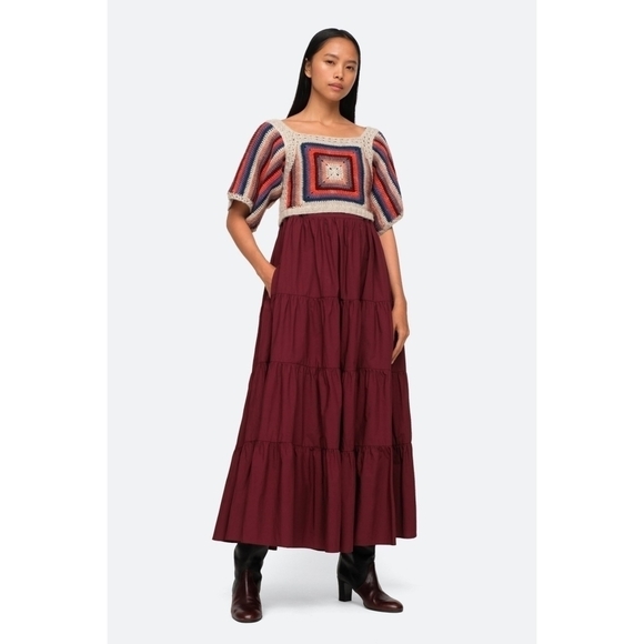 Sea New York Dresses & Skirts - Sea New York Mena Merlot tiered midi dress